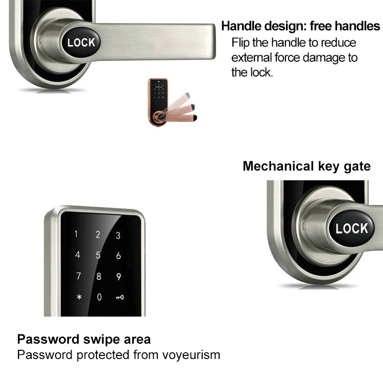 OS8818 Password + Key + Sensor Card Zinc Alloy Electronic Door Lock Touch Screen Electronic Code Lock Eurekaonline