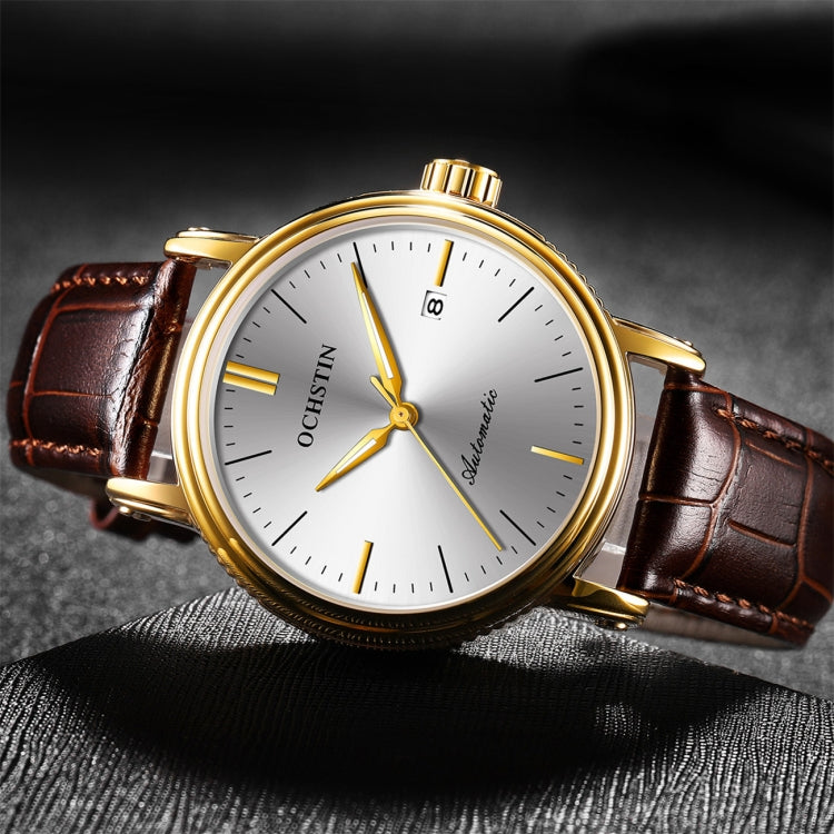 Ochstin 2024 Automatic Mechanical Watch Men Waterproof Calendar Leather Business Mechanical Men Watch(Coffee) Eurekaonline