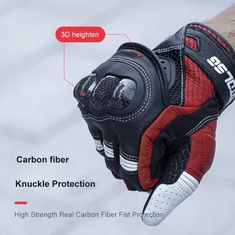 One Pair Genuine Leather Motorcycle Gloves with Carbon Fiber Hard Knuckle Touch Screen, Size:XL(Black) Eurekaonline