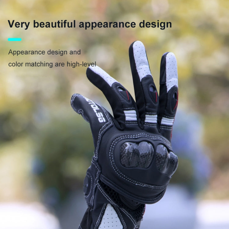 One Pair Genuine Leather Motorcycle Gloves with Carbon Fiber Hard Knuckle Touch Screen, Size:XL(Black) Eurekaonline