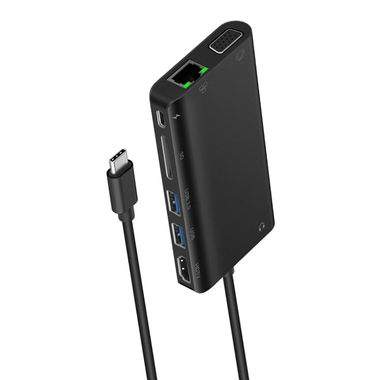  Type-C Charging + 100M Ethernet Port + Dual USB 3.0 + HDMI + VGA + SD Card Slot + 3.5mm AUX HUB (Black) Eurekaonline