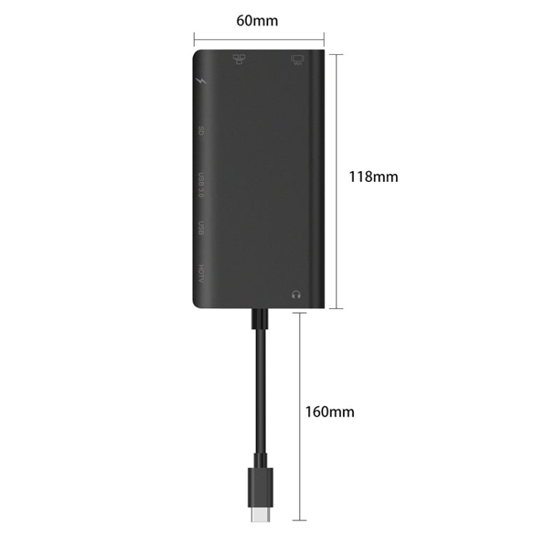 Onten 9591BD 8 in 1 USB-C / Type-C to PD USB-C / Type-C Charging + 100M Ethernet Port + Dual USB 3.0 + HDMI + VGA + SD Card Slot + 3.5mm AUX HUB (Black) Eurekaonline