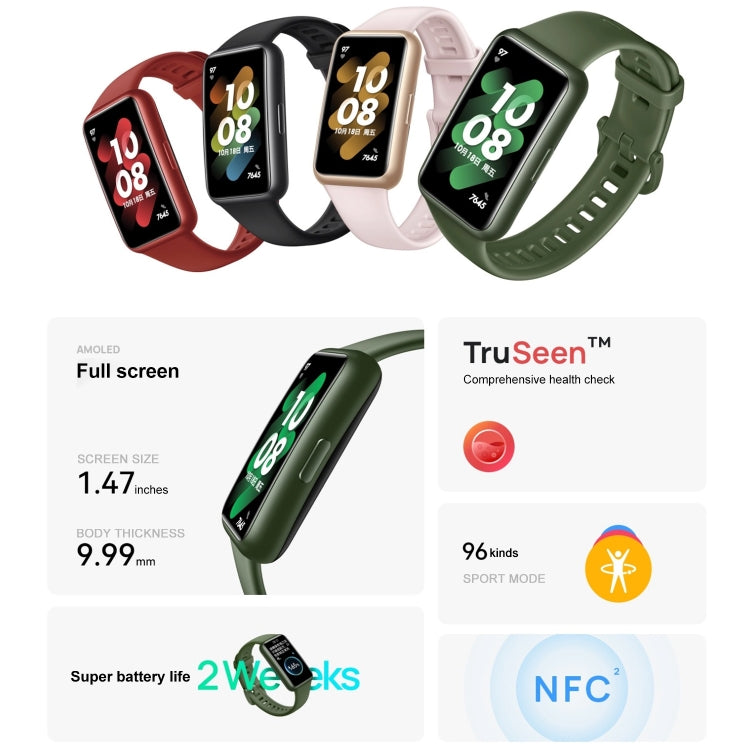 Original HUAWEI Band 7 NFC Edition, 1.47 inch AMOLED Screen Smart Watch, Support Blood Oxygen Monitoring / 14-days Battery Life(Black) Eurekaonline