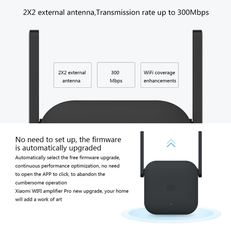 Original Xiaomi Mi WiFi Amplifier Pro 300Mbps WiFi Smart Extender Router with 2x2 External Antennas, US Plug(Black) Eurekaonline