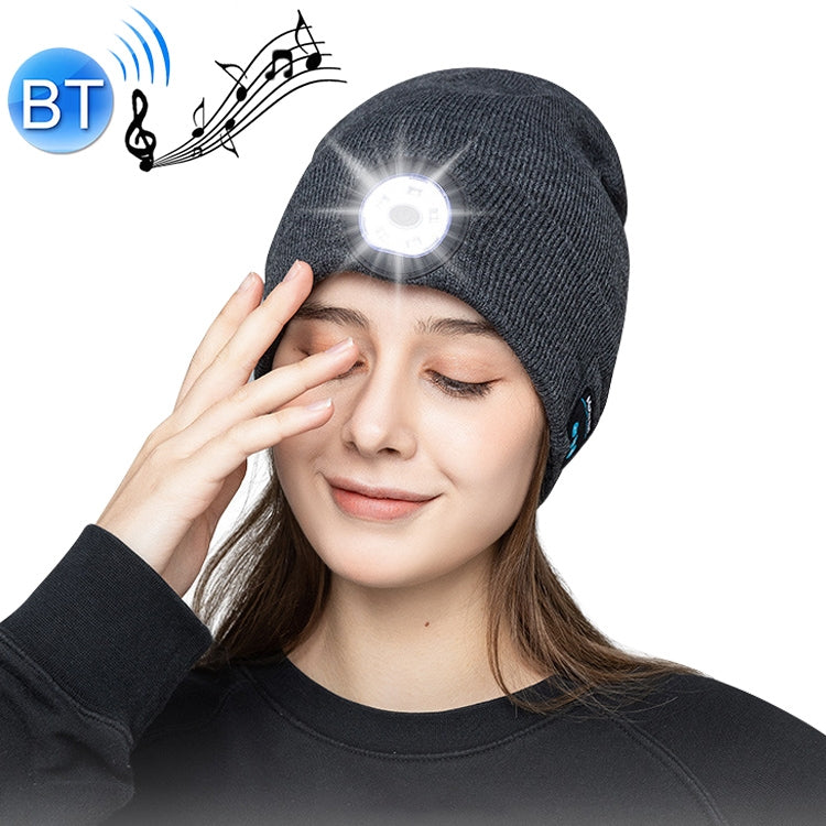 Outdoor Night Running Night Fishing LED Light Illumination Bluetooth 5.0 Knitted Hat (Grey) Eurekaonline
