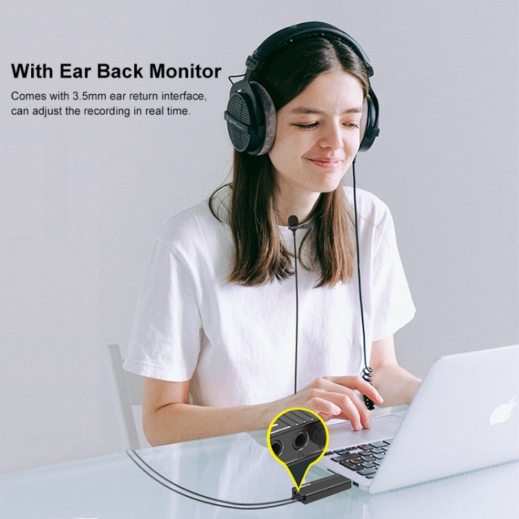 PULUZ USB Clip-on Wired Lapel Mic Recording Microphone Lavalier Silent Condenser Microphone (Black) Eurekaonline