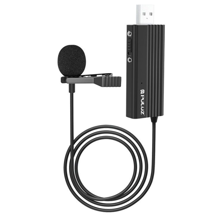 PULUZ USB Clip-on Wired Lapel Mic Recording Microphone Lavalier Silent Condenser Microphone (Black) Eurekaonline