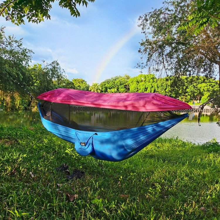 Parachute Cloth Anti-Mosquito Sunshade With Mosquito Net Hammock Outdoor Single Double Swing Off The Ground Aerial Tent 270 x 140cm (Pink Blue) Eurekaonline