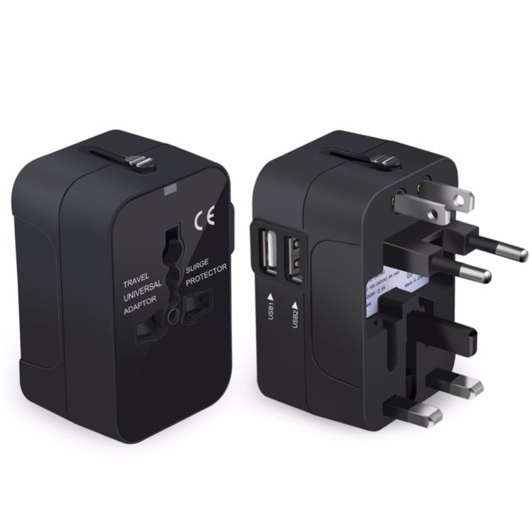 Portable Multi-function Dual USB Ports Global Universal Travel Wall Charger Power Socket, For iPad , iPhone, Galaxy, Huawei, Xiaomi, LG, HTC and Other Smart Phones, Rechargeable Devices(Black) Eurekaonline