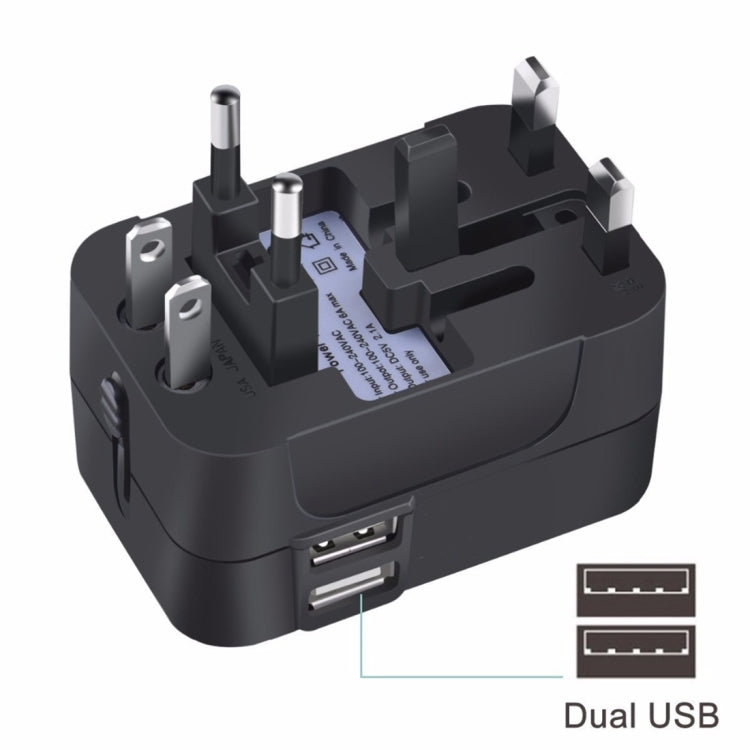 Portable Multi-function Dual USB Ports Global Universal Travel Wall Charger Power Socket, For iPad , iPhone, Galaxy, Huawei, Xiaomi, LG, HTC and Other Smart Phones, Rechargeable Devices(Black) Eurekaonline