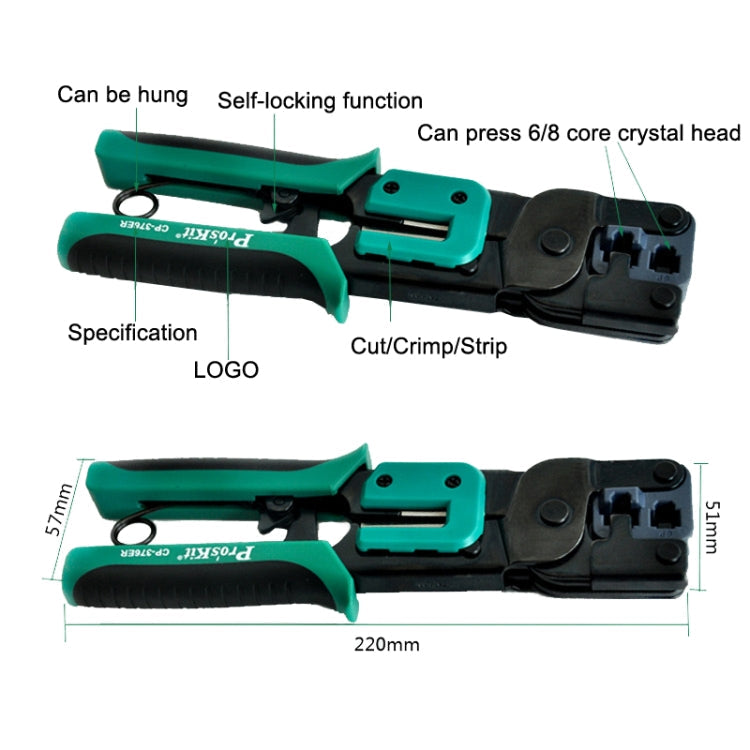 ProsKit Dual-purpose 6/8P Iron Handle Network Ratchet Crimping Plier(CP-376ER) Eurekaonline