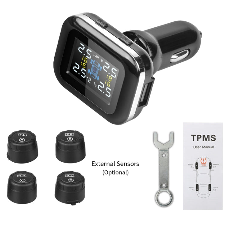 Q3 Mini Cigarette Lighter Car Wireless Tire Pressure Monitoring System TPMS Car Temperature Voltage Tire(Black) Eurekaonline