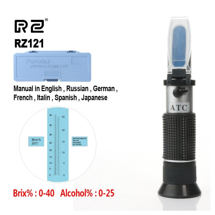 RZ121 Alcohol Refractometer Grape Wine Sugar Content 0~25% Alcohol Concentration 0~40% Brix Tester Meter ATC Handheld Tool Eurekaonline