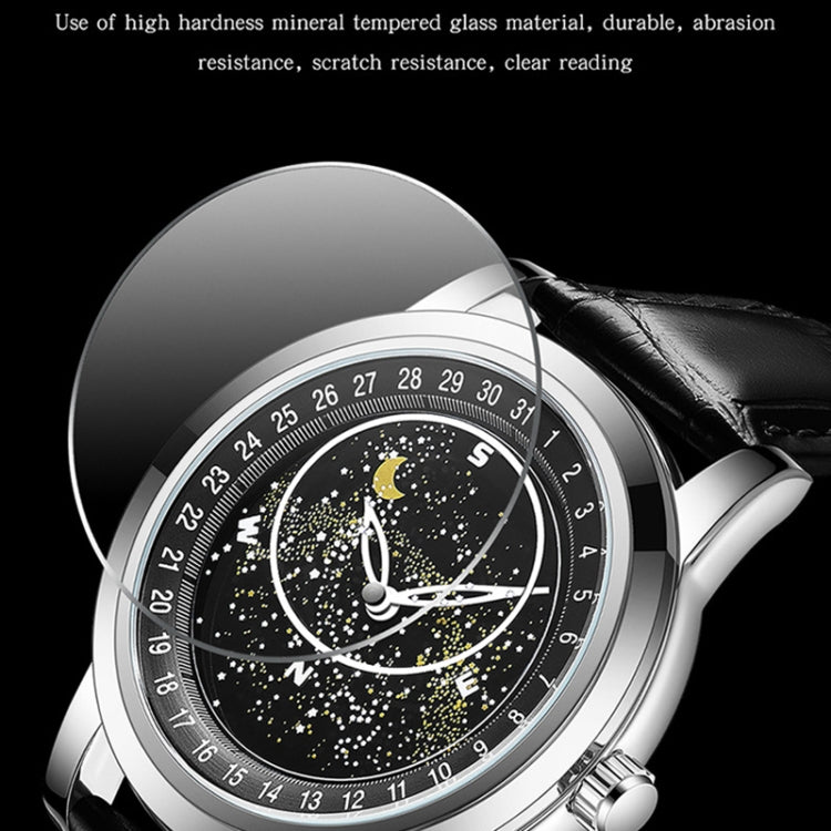 SANDA 7001 Leather Strap Luminous Waterproof Mechanical Watch(Black) Eurekaonline