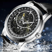 SANDA 7001 Leather Strap Luminous Waterproof Mechanical Watch(Black) Eurekaonline