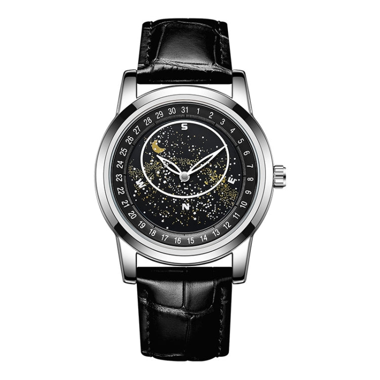 SANDA 7001 Leather Strap Luminous Waterproof Mechanical Watch(Black) Eurekaonline