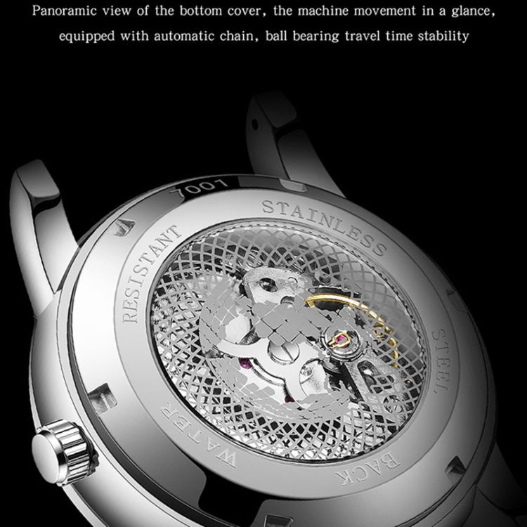 SANDA 7001 Leather Strap Luminous Waterproof Mechanical Watch(Black) Eurekaonline