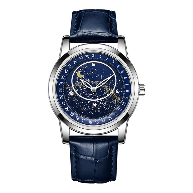 SANDA 7001 Leather Strap Luminous Waterproof Mechanical Watch(Silver Blue) Eurekaonline