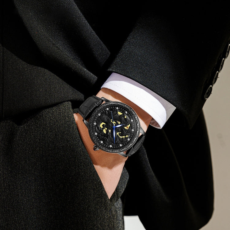 SANDA 7011 Leather Strap Luminous Waterproof Mechanical Watch(Black) Eurekaonline
