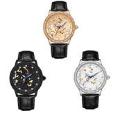 SANDA 7011 Leather Strap Luminous Waterproof Mechanical Watch(Black Silver) Eurekaonline