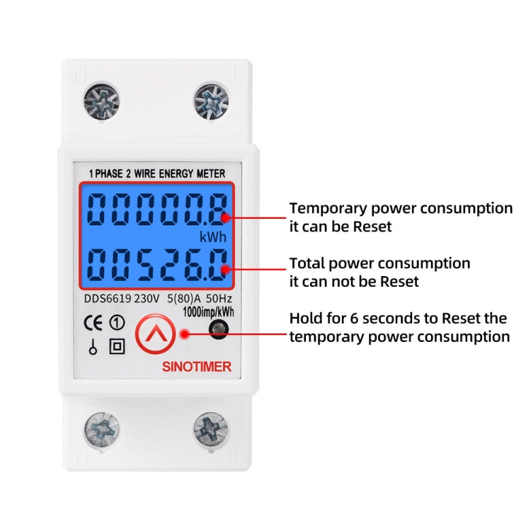 SINOTIMER DDS6619-526L-2 Can Reset Zero Backlight Display Single-phase Rail Electric Energy Meter Eurekaonline