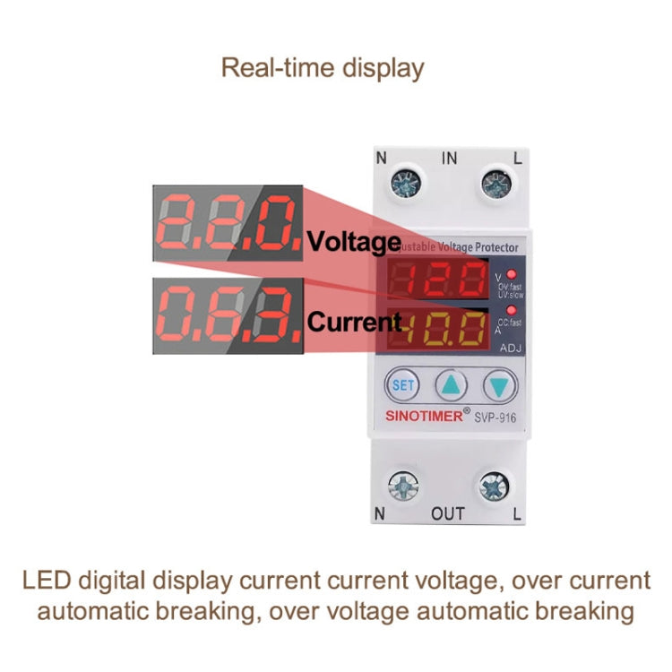 SINOTIMER SVP-916 Adjustable Self-resetting Over-voltage Under-voltage Protector, Current: 40A Eurekaonline