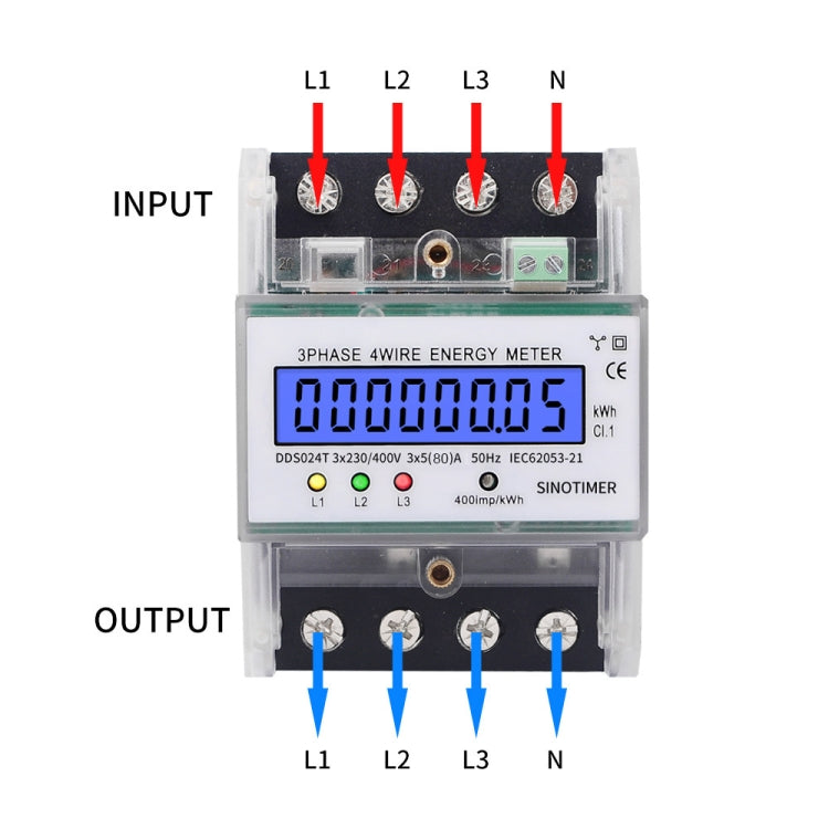 SINOTIMER Three-Phase Backlight Display Electricity Meter 5-100A 400V(DDS024T Transparent Shell) Eurekaonline