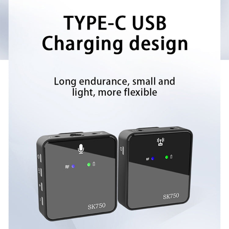 SK750 Type-C Charging One for One Wireless Lavalier Mini Microphone(Black) Eurekaonline