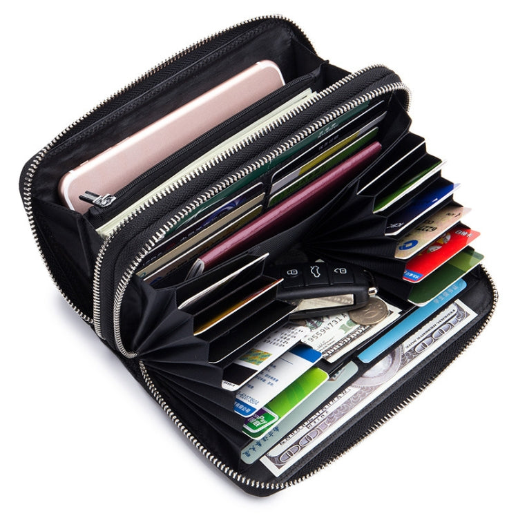 Sheepskin Weave Double Zipper Large Capacity Multiple-Card RFID Anti-Theft Wallet Bag (Black) Eurekaonline