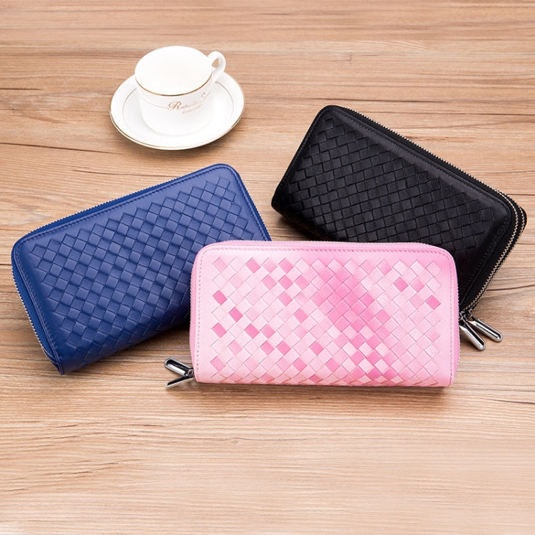 Sheepskin Weave Double Zipper Large Capacity Multiple-Card RFID Anti-Theft Wallet Bag (Black) Eurekaonline