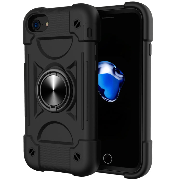 Shockproof Silicone + PC Protective Case with Dual-Ring Holder For iPhone 6/6s/7/8/SE 2022 / SE 2020(Black) Eurekaonline