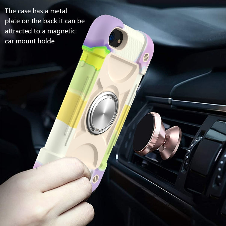 Shockproof Silicone + PC Protective Case with Dual-Ring Holder For iPhone 6/6s/7/8/SE 2022 / SE 2020(Colorful Beige) Eurekaonline