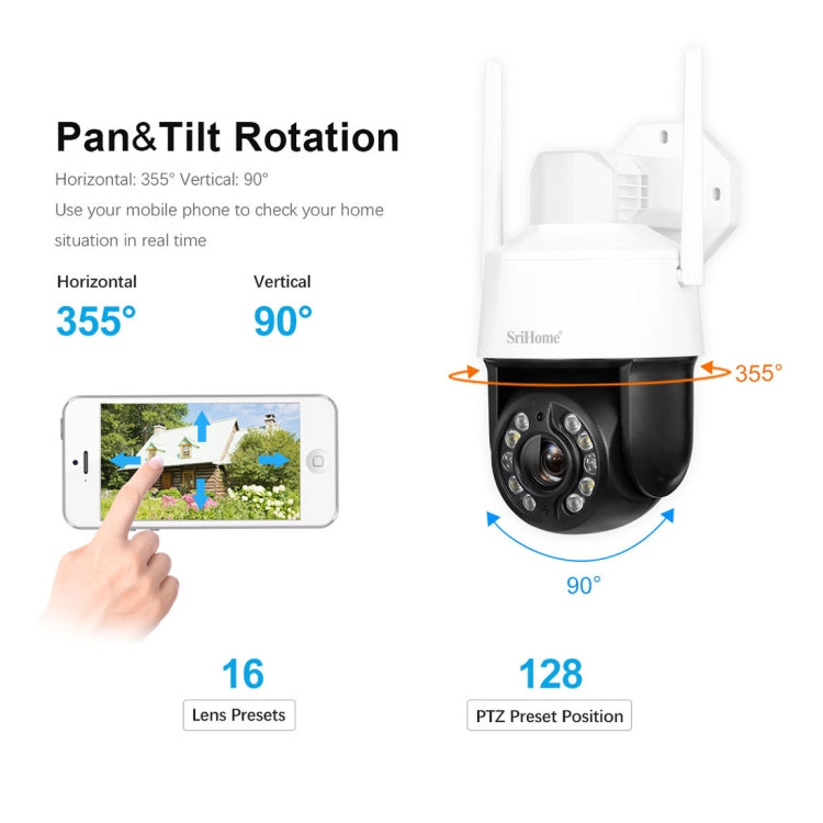 SriHome SH041 5.0MP 20X Optical Zoom 2.4G/5G WiFi Waterproof AI Auto Tracking H.265 Video Surveillance, Plug Type:US Plug(White) Eurekaonline