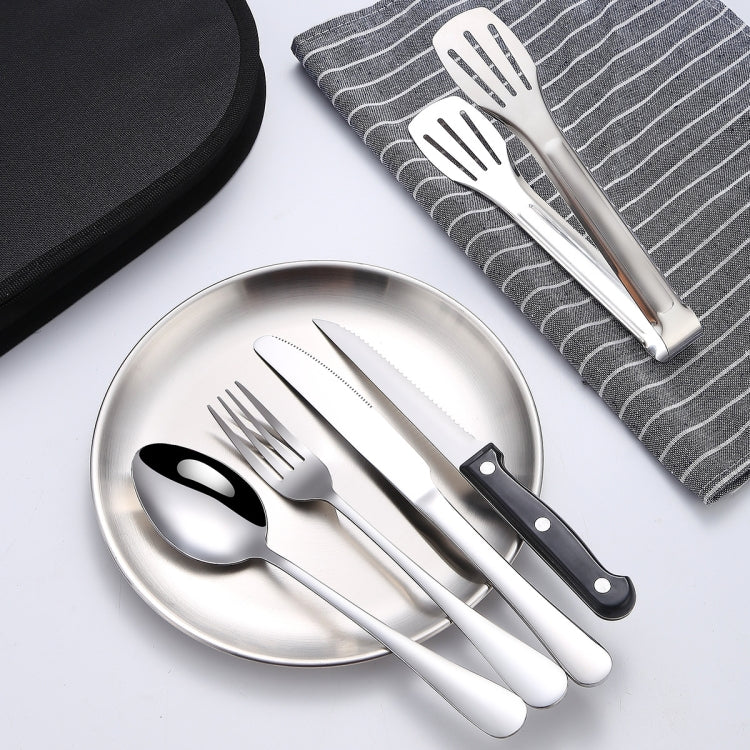 Stainless Steel Portable Cutlery Set Western Steak Knife Fork Spoon Set,Color: Black and Silver Eurekaonline