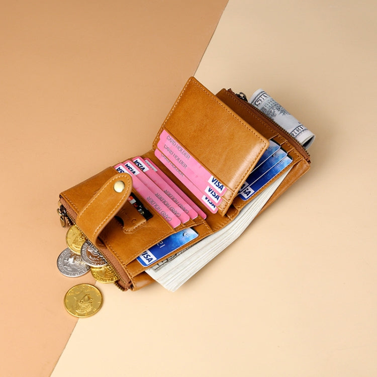 TP-185 Oil Wax Leather Multi-functional RFID Dual Zippers Wallet(Brown) Eurekaonline