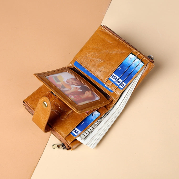 TP-185 Oil Wax Leather Multi-functional RFID Dual Zippers Wallet(Coffee) Eurekaonline