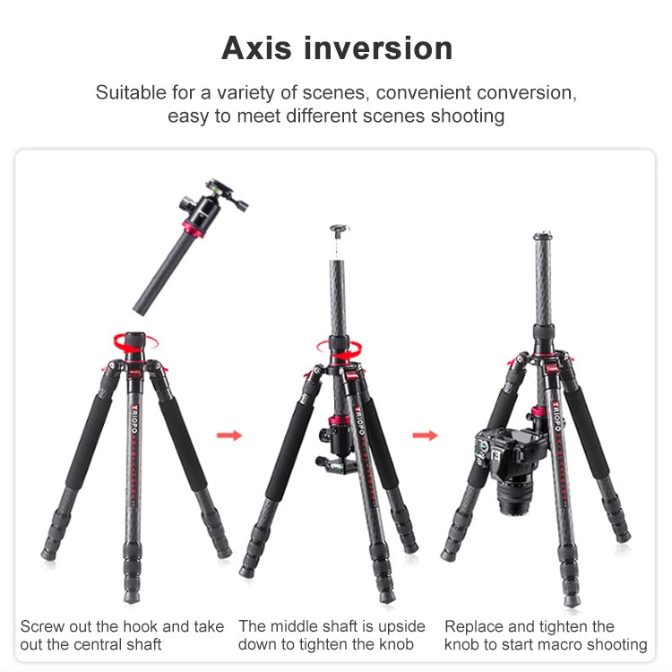 TRIOPO 888 Adjustable Portable Carbon Fiber Tripod with Q-2 Ball Head for SLR Camera, Pipe diameter: 28cm Eurekaonline