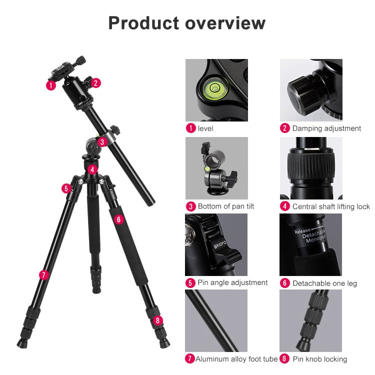 TRIOPO Oubao TA330 Horizontal Arm Tripod Mount Quick Release Center Column Boom Bracket with Tripod Ball-Head Eurekaonline
