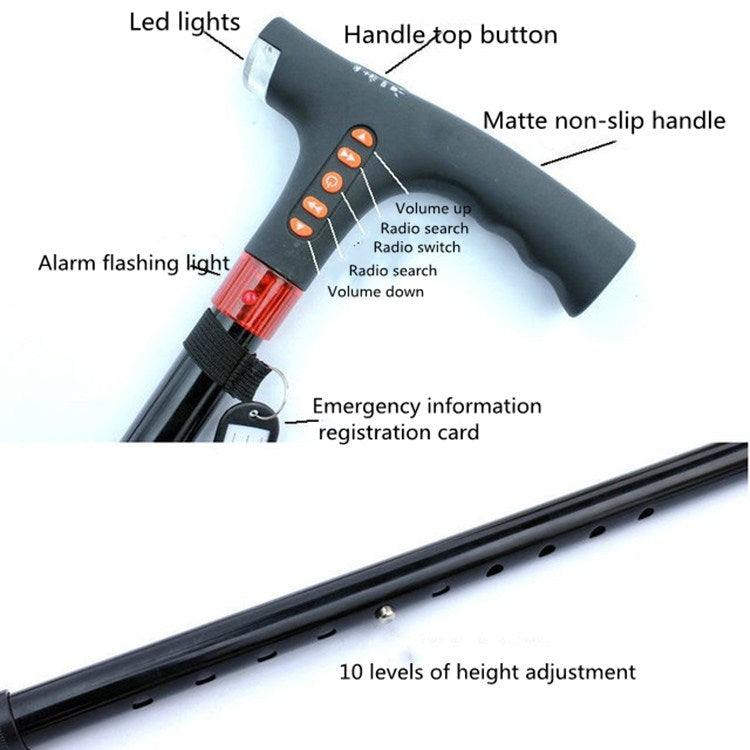 Ten-speed Adjustable Cane With Light And Radio Alarm For The Elderly Eurekaonline