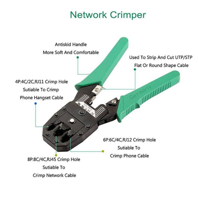 Three-purpose Network Cable Clamp Tester Hand Tool Set Home Network Repair Kit, Style:12 in 1 Eurekaonline