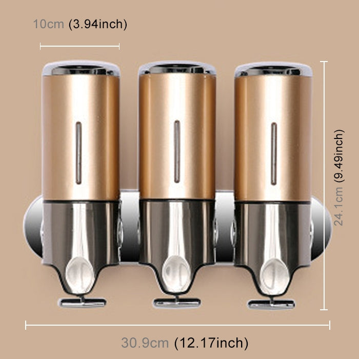 Triple Hotel Shower Manual Dispenser Wall Mounted Washing Liquid Shampoo Soap Bottle, Capacity: 1200ml(Gold) Eurekaonline