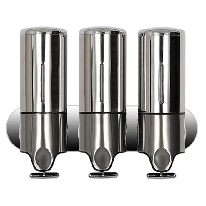 Triple Hotel Shower Manual Dispenser Wall Mounted Washing Liquid Shampoo Soap Bottle, Capacity: 1200ml (Stainless Steel) Eurekaonline
