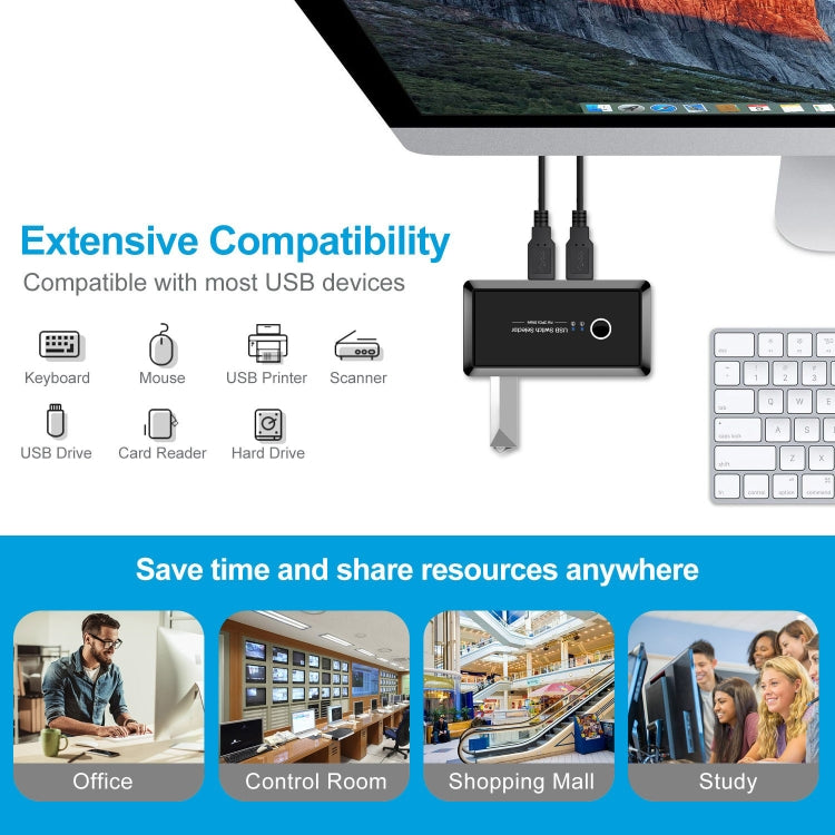 UK204V Drive-free USB 3.0 Switch Selector 2 USB Ports Sharing 4 USB Ports Switcher Adapter for Mouse, Keyboard, Printer Eurekaonline
