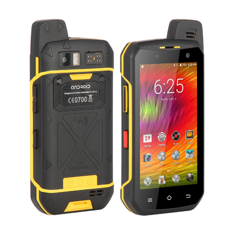 UNIWA B6000 PTT Walkie Talkie Rugged Phone, 4GB+64GB, IP68 Waterproof Dustproof Shockproof, 5000mAh Battery, 4.7 inch Android 9.0 MTK6762 Octa Core up to 2.0GHz, Network: 4G, NFC, OTG (Yellow) Eurekaonline