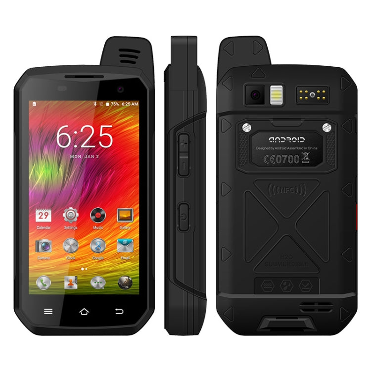 UNIWA B6000 PTT Walkie Talkie Rugged Phone, 4GB+64GB, IP68 Waterproof Dustproof Shockproof, 5000mAh Battery, 4.7 inch Android 9.0 MTK6762 Octa Core up to 2.0GHz, Network: 4G, NFC, OTG (Black) Eurekaonline