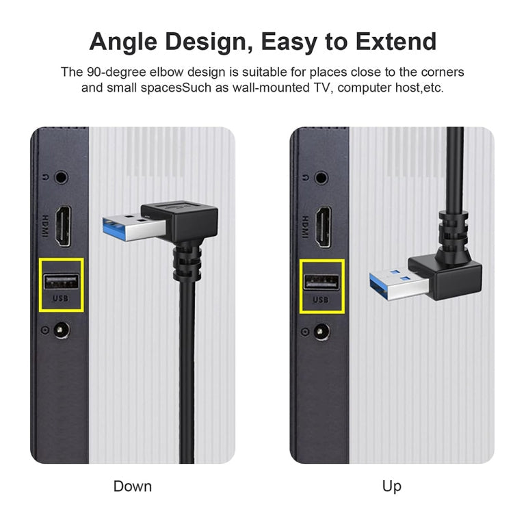 USB 3.0 Down Angle 90 degree  Extension Cable Male to Female Adapter Cord, Length: 15cm Eurekaonline
