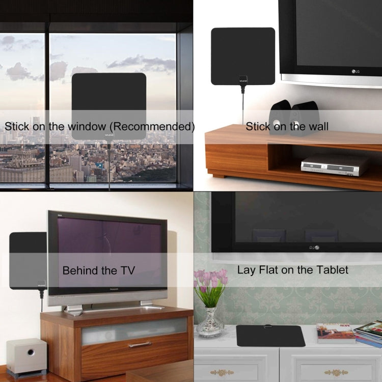 Ultra-thin Indoor HD Digital TV Antenna with 50 Miles Long Range Amplifier(Black) Eurekaonline
