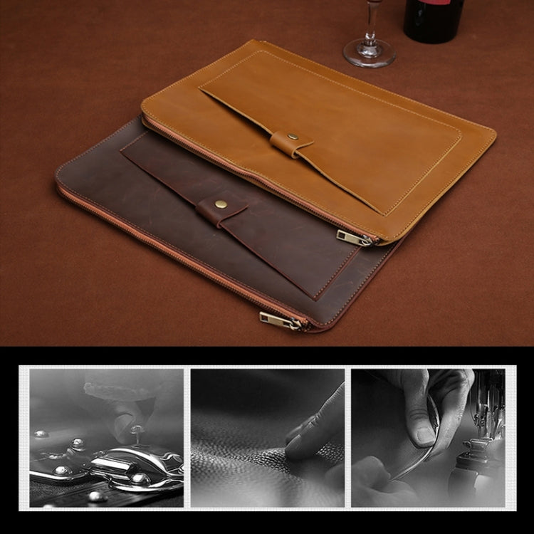 Universal Genuine Leather Business Laptop Tablet Zipper Bag For 13.3 inch and Below(Brown) Eurekaonline