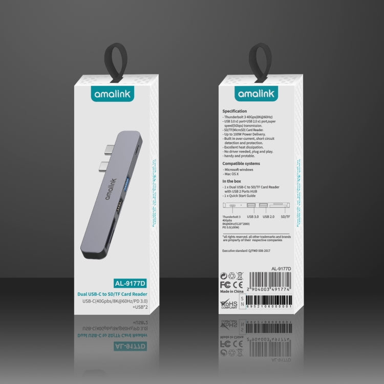 amalink 9177D Dual Type-C / USB-C to SD/TF Card Reader(Grey) Eurekaonline