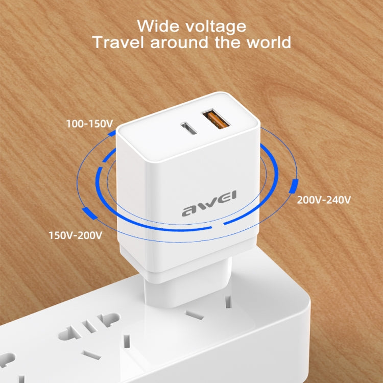 awei C-980 18W PD USB-C / Type-C + QC 3.0 USB Interface Fast Charging Travel Charger, EU Plug(Black) Eurekaonline